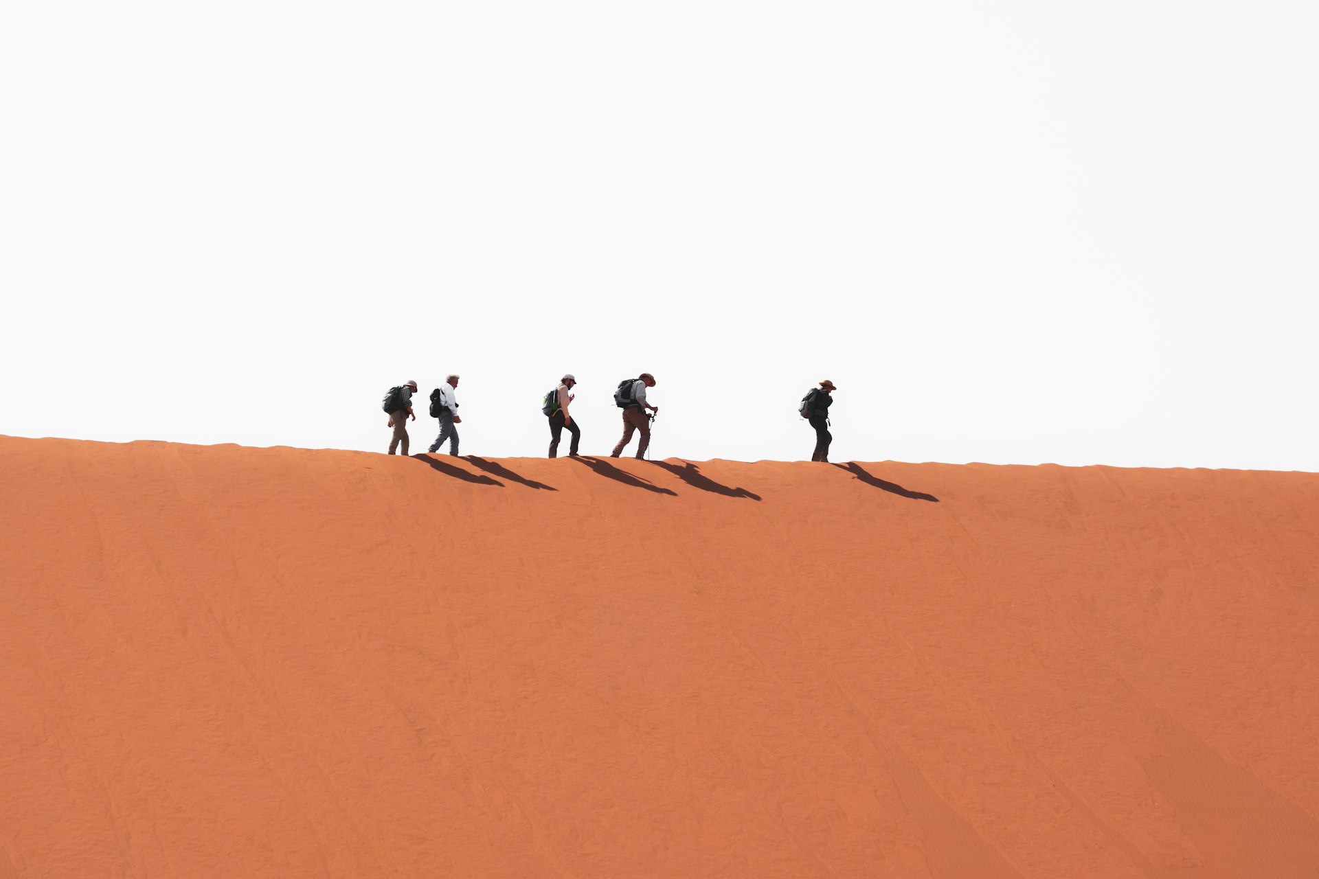 a group of people walking on sand