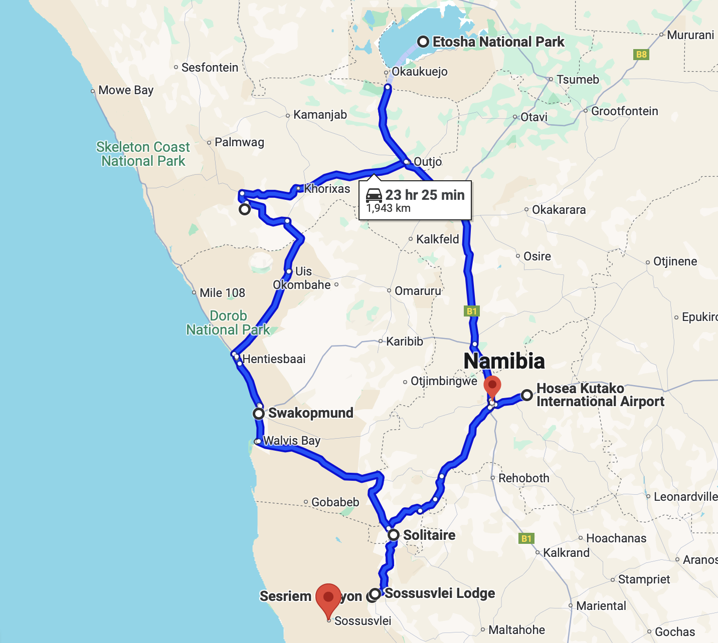 Guided Namibian tour, Insights of Namibia map